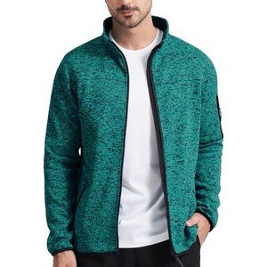 Mens Full Zip Casual Jacket Stand Collar Soft Fleece Swearshirt with Pocket Coat